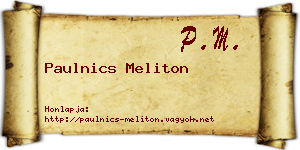 Paulnics Meliton névjegykártya